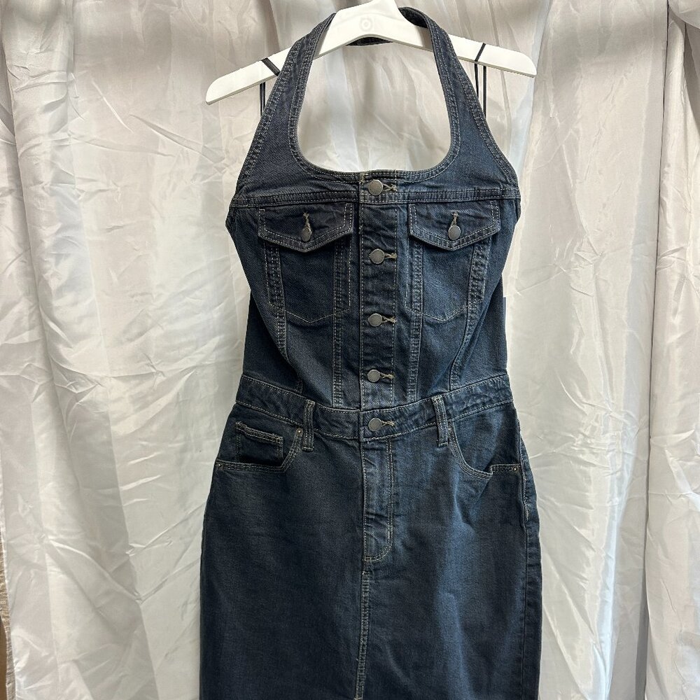 Universal Thread Halter Denim Midi Dress - Dark Wash - Size 8 New